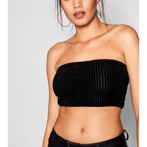 Ribbed black velvet bandeau crop top